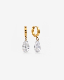 Pear Cut Crystal Drop Hoop Earrings in 92.5 Sterling Silver