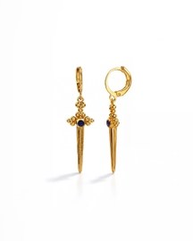 Dagger Drop Earrings with Blue Stone in 92.5 Sterling Silver