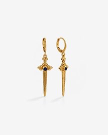 Dagger Drop Earrings with Blue Stone in 92.5 Sterling Silver
