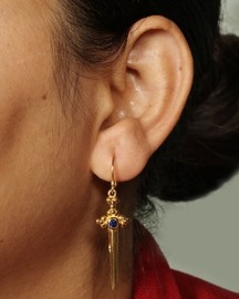 Dagger Drop Earrings with Blue Stone in 92.5 Sterling Silver