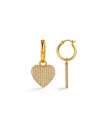 Gold Plated Crystal Pavé Heart Charm 92.5 Sterling Silver Hoop Earrings