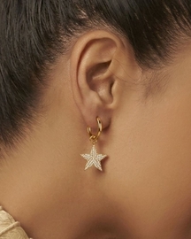Gold Plated Crystal Pavé Star Charm 92.5 Sterling Silver Hoop Earrings