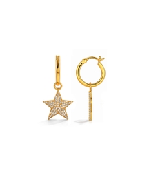 Gold Plated Crystal Pavé Star Charm 92.5 Sterling Silver Hoop Earrings
