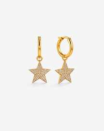Gold Plated Crystal Pavé Star Charm 92.5 Sterling Silver Hoop Earrings