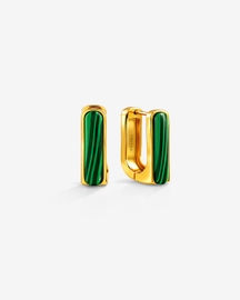 Gold Plated Malachite Bar Huggie Earrings
