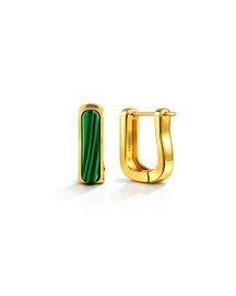 Gold Plated Malachite Bar Huggie Earrings