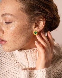 Green Onyx Medallion Studs in 92.5 Sterling Silver