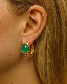 Green Onyx & Amethyst 92.5 Sterling Silver Hoop Earrings