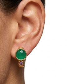 Green Onyx & Amethyst 92.5 Sterling Silver Hoop Earrings