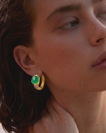 Green Onyx & Amethyst 92.5 Sterling Silver Hoop Earrings