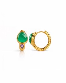 Green Onyx & Amethyst 92.5 Sterling Silver Hoop Earrings