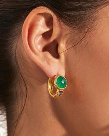 Green Onyx & Amethyst 92.5 Sterling Silver Hoop Earrings