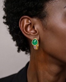 Green Onyx & Amethyst 92.5 Sterling Silver Hoop Earrings