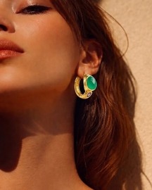 Green Onyx & Amethyst 92.5 Sterling Silver Hoop Earrings