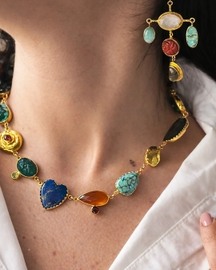 Multi Gemstone Tribal Chain Necklace