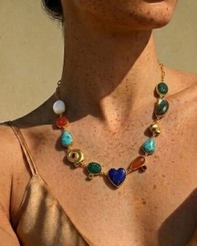 Multi Gemstone Tribal Chain Necklace