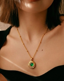 Green Onyx Medallion 92.5 Sterling Silver Charm Necklace