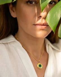 Green Onyx Medallion 92.5 Sterling Silver Charm Necklace