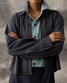 Grey Rough Edged Button Up Knit - Women