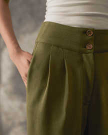 Knit Flared Pants - Green - Women