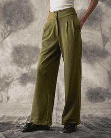 Knit Flared Pants - Green - Women