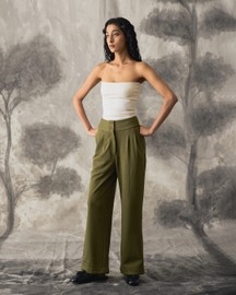 Knit Flared Pants - Green - Women