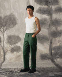 Green Linen Straight Wide Pants - Men