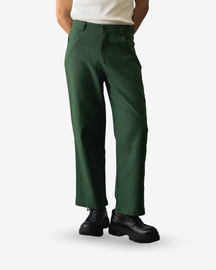 Green Linen Straight Wide Pants - Men