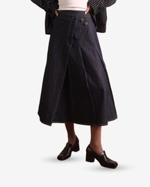 Pleated Wraparound Denim Skirt-1