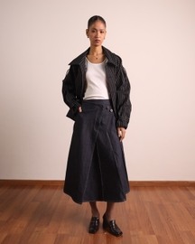 Pleated Wraparound Denim Skirt-1