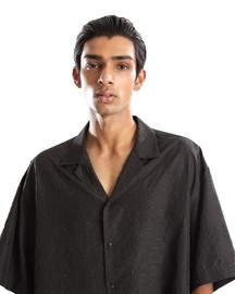 Black Camp Collor Half Sleeves Shirt