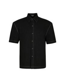 Black Denim Powershoulder Shirt