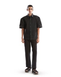 Black Denim Powershoulder Shirt
