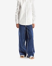 Dark Blue Wash Square Waist Denim Pants