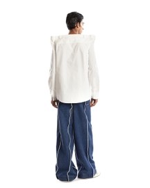 Dark Blue Wash Square Waist Denim Pants