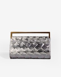 Woven Foldover Clutch - Silver