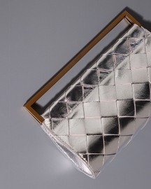 Woven Foldover Clutch - Silver