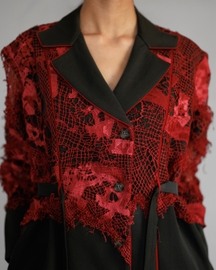 Red Map Embroidery Coat Dress
