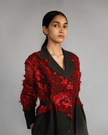 Red Map Embroidery Coat Dress