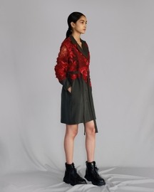 Red Map Embroidery Coat Dress