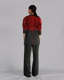 Red Map Embroidery Coat Set