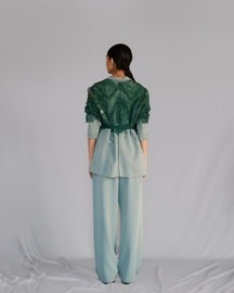 Green Map Embroidery Coat Set