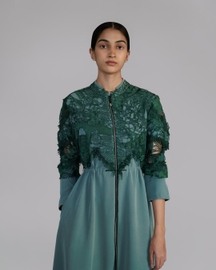 Green Map Embroidery Long Dress