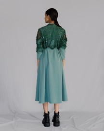 Green Map Embroidery Long Dress