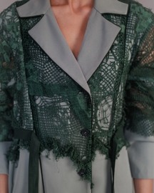 Green Map Embroidery Coat Dress