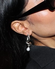 Freeform Pearl Drop Silver Hoops
