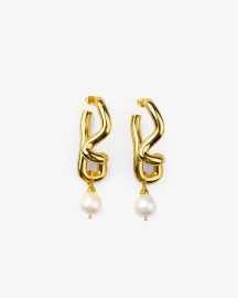 Freeform Pearl Drop Gold Hoops