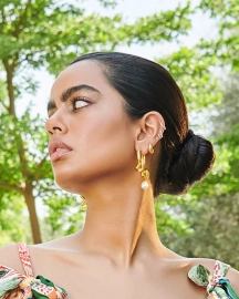 Freeform Pearl Drop Gold Hoops