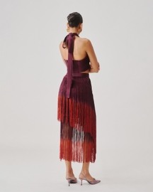 Burnt Wine Fringe Skirt