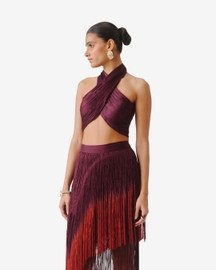 Burnt Wine Fringe Skirt